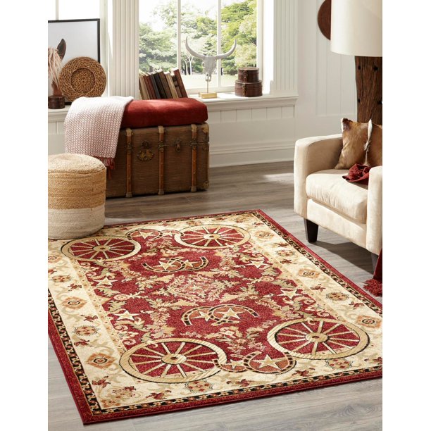 Unique Loom Missoula Pioneer Rug ,Rectangle,2' 0" x 3' 1" Red Cabin / Lodge Border Living Room
