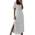 thumbnail image 1 of Kcodviy Robes Droites à Col en V pour Femmes Longueur Midi Ample Robe à Imprimé Rayé Robe Maxi à Col en V Robe en Lin pour Femmes Robe d'Été pour Femmes Robes d'Été, 1 of 5