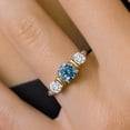 thumbnail image 4 of 925 Sterling Silver and 10K Yellow Gold Persian Blue Moissanite and White Moissanite 3 Stone Engagement Ring for Women (1.64 Cttw, Cushion Cut 6MM and 4MM, Available in Size 5, 6, 7, 8, 9), 4 of 4