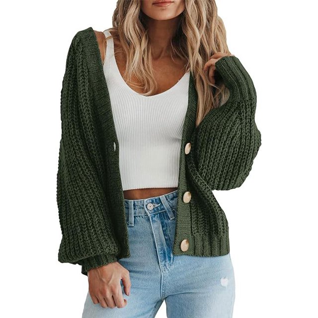 Suéter tipo cárdigan de punto grueso de moda de otoño e invierno para mujer, chaqueta tipo cárdigan corta holgada con botones y manga larga