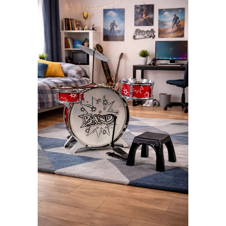 Ready Ace 7-Piece Kiddy Jazz Toy Drum Set for Kids Ages 4 and up