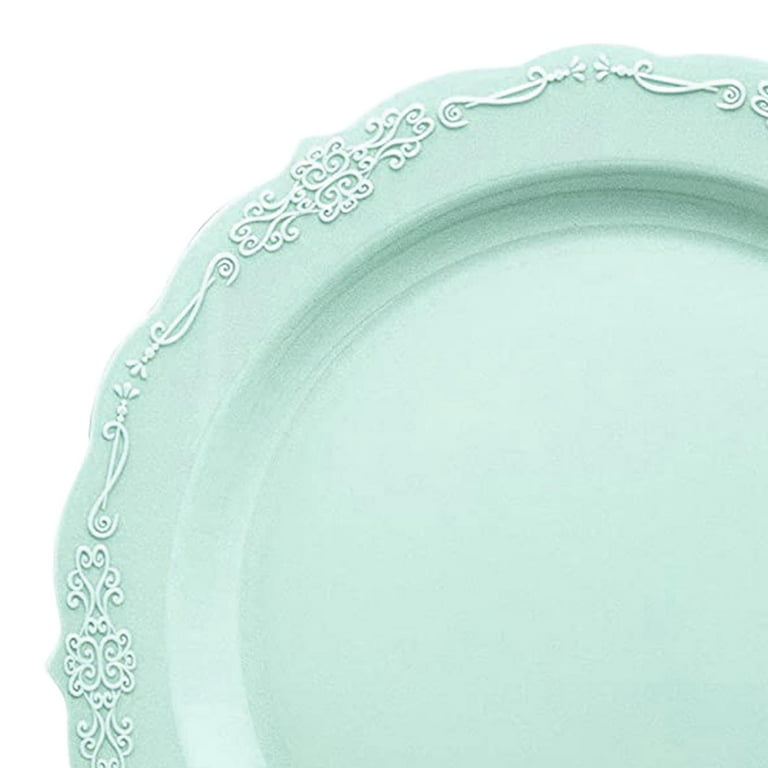 60 PCS Rimmed Tiffany Blue Plastic Plates - 30 Dinner Plates & 30