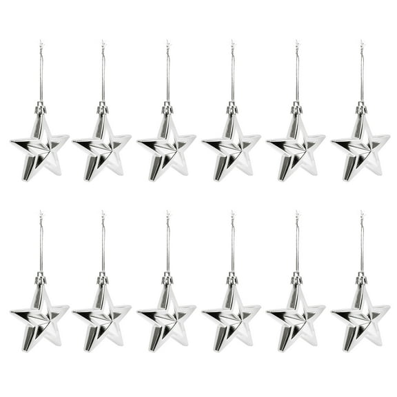 UPOUART 12Pcs Xmas Star Pendant Plated Silver Christmas Hanging Ornament for Party Decor