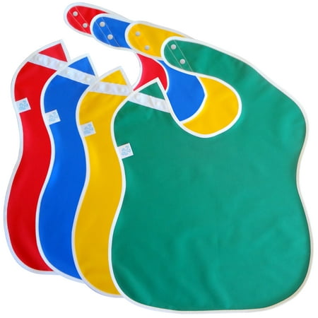 Large Waterproof Baby Bibs for Toddlers with Snap Buttons (4-pack, Assorted
