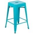 thumbnail image 3 of 24" High Metal Counter-Height, Indoor Bar Stool in Teal - Stackable Set of 4, 3 of 9