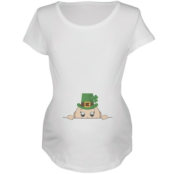 St. Patrick's Day - Peeking Baby White Maternity Soft T-Shirt - Large