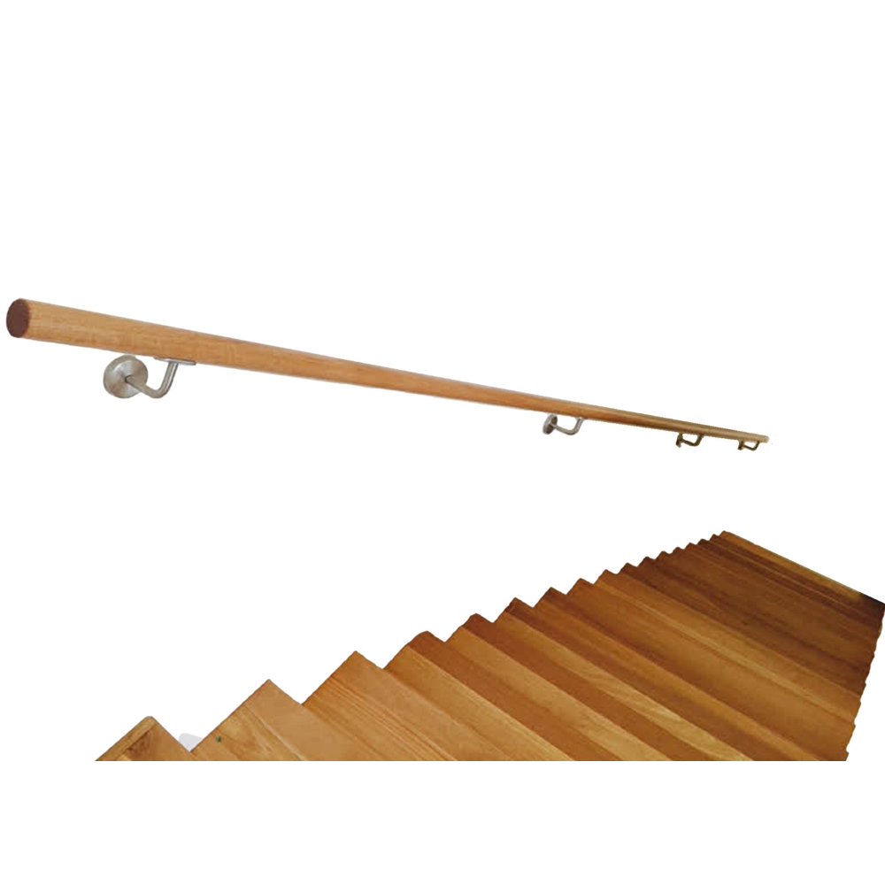 Stair Handrail Wall Rails 8 FT Long, 2.0" Diameter Grab Bar Iron Bracket, Wooden Handrail Stair