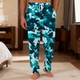 thumbnail image 2 of Men's Casual Pants, Plain Knit Solid Color with Camouflage Print Pocket, Home Pajama Trousers for Sleeping, Lounge Wear and Indoor Comfort,Cyan,S, 2 of 7