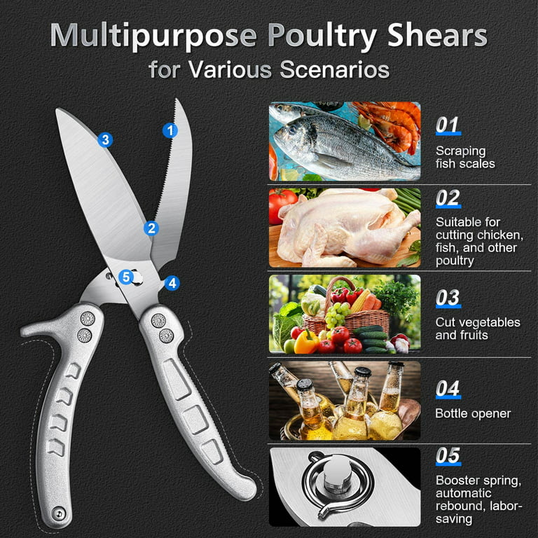 Muerk Heavy Duty Poultry Shears - A Must Have Kitchen Shears for Chicken and Meat Cutting - Dishwasher Safe and Stainless Food Kitchen Scissors (