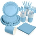 thumbnail image 7 of Inadays 175Pcs Disposable Party Supplies Includes Blue Paper Plates Cup Napkins Forks Spoons Knives, Dinnerware Set for Garden Party Birthday BBQ Baby Shower Wedding, Serve 25 Guests, 7 of 7