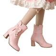 thumbnail image 2 of KIJBLAE Women's Ankle Boots Block Heel Bowknot Buckle Faux Leather Chunky Heel Booties Short Boots Round Toe Zipper Dress Boots Pink 35, 2 of 9