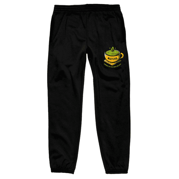 Matcha Teacup Green Is The New Black Men's Black Jogger Pants-Medium