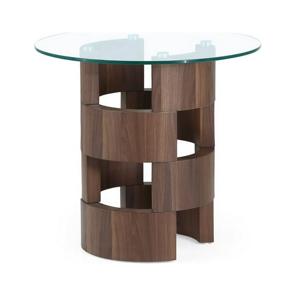 Glass Table Top End Table with Building Block Design Base