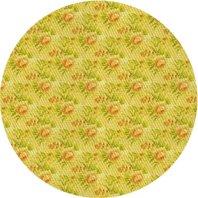 Ahgly Company Tapis Rond Lavable en Machine Intérieur Transitionnel Jaune Banane, 5 Pieds Rond