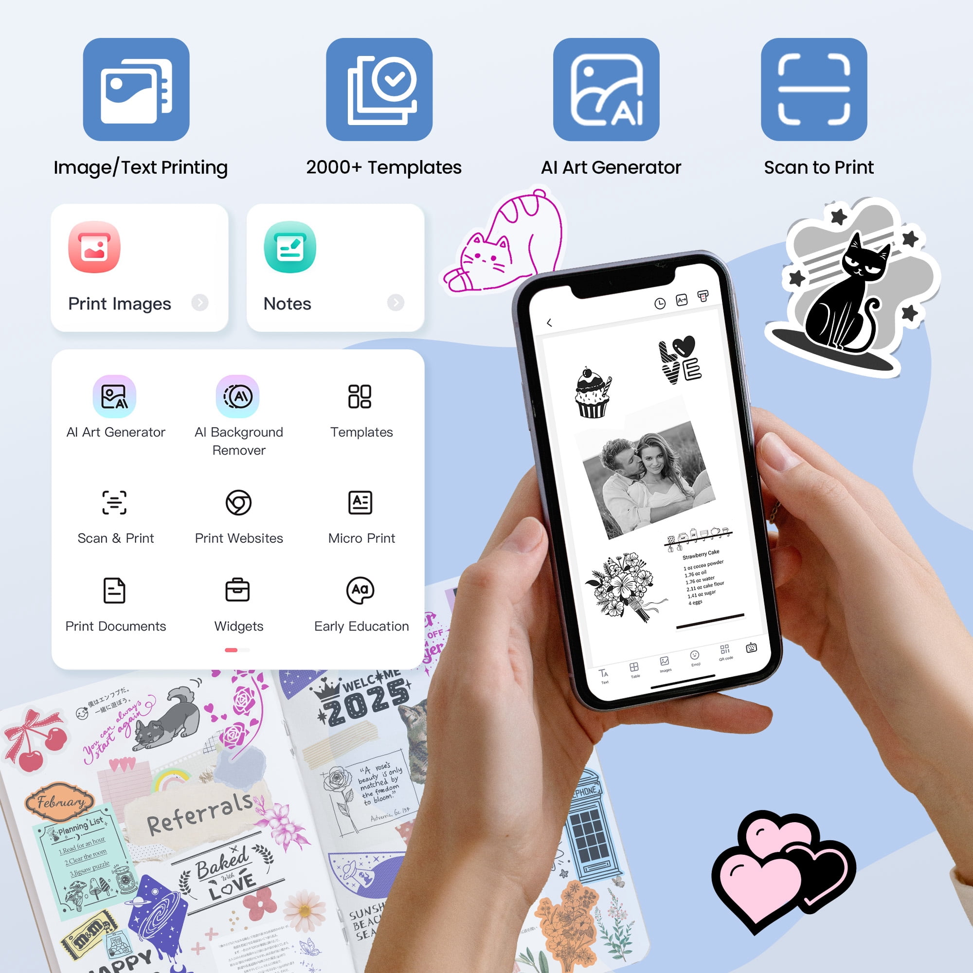 Phomemo Sticker Printer - M02 Label Maker Portable Bluetooth Thermal Sticker Printer for Notes, Gifts, Journals, Planners, Scrapbooking, and Creative Projects(White)