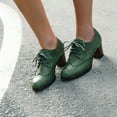 thumbnail image 3 of Cathalem Tan Boots Women Women Ankle Boots Foreign Trade Large Size Vintage Leather Shoes Womens Boots with Heel Lace up Green 6.5, 3 of 5