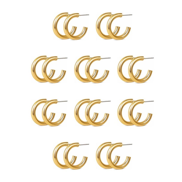 Minnieouse Pendientes de mujer, adornos de joyería, estilo Simple, acero inoxidable, para mujer, aros para oreja, accesorio de moda Dorado 10piezas