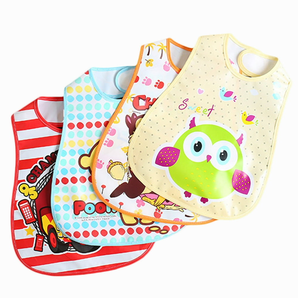 4PCS Baby Bib Splash Proof Plastic Baby Bandana Teething Bib Feeding