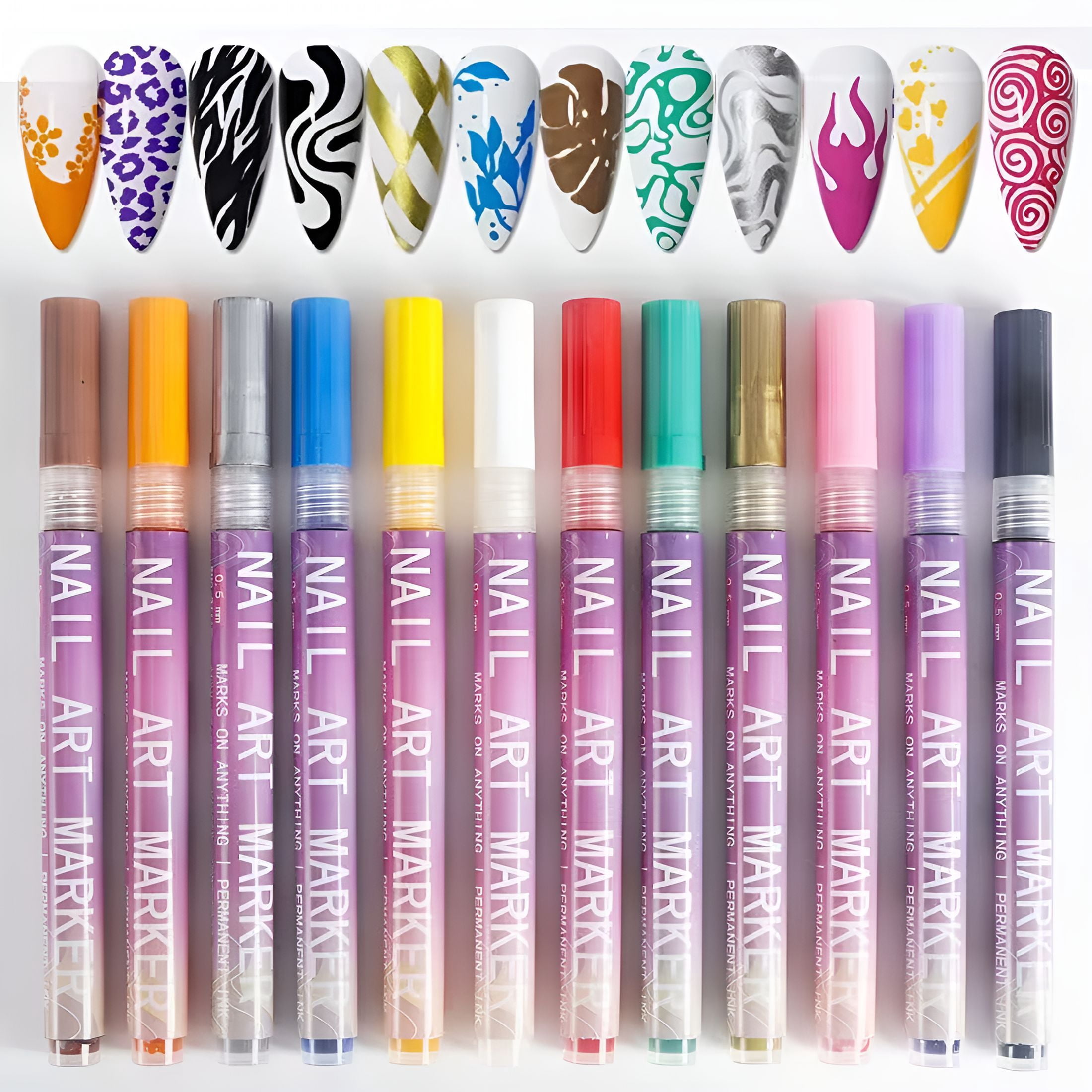 CCOCC Nail Art Markers for Gel Nails 12 Colors Nail Art Pens Set,Diy Nail Art Marker Drawing Painting Liner Pen for Home Salon,Quickly Dry Nail Art Nail Diy Decoration(12 Colors)