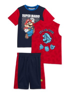 Nintendo Super Mario Boys' 4-7 Performance T-Shirt, Muscle Tank Top, and Shorts, 3-Piece Athletic Outfit Set