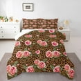 thumbnail image 2 of Manfei Romantic Pink Rose Queen Comforter Set for Female, Leopard Cheetah Print Bedding Comforter Set, Vintage Fashion Bedding Set, Luxury Bedroom Decor, 3 Pieces, 2 of 8