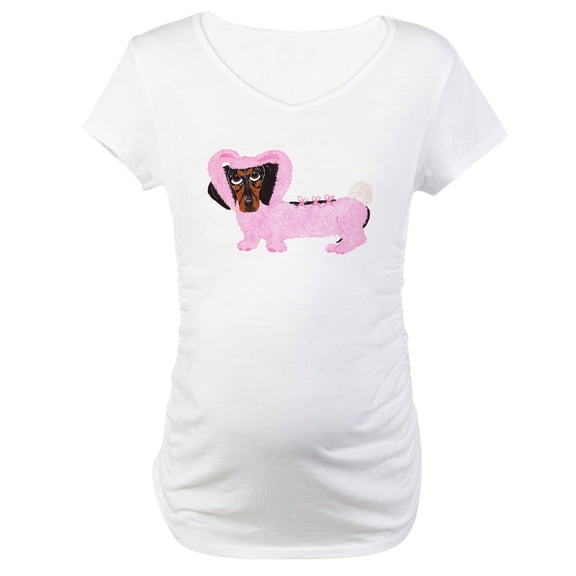 CafePress - Dachshund In Fuzzy Pink Bunny Maternity T Shirt - Cotton Maternity T-shirt, Cute & Funny Pregnancy Tee