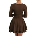 thumbnail image 2 of Women's Square Neck Ruffle Hem Mini Dress Ruched Waist Long Sleeve Corset Short Party Dresses Dress Casual Casual Dresses for Woman Woman Summer Dress Button Dress for Women Wrap around Dresses for, 2 of 5