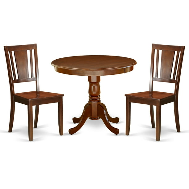 Andu3 Mah W 3pc Round 36 Inch Dining Table And Two Wood Seat Chairs Walmart Com Walmart Com