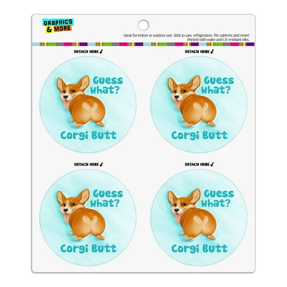Guess What Corgi Butt Funny Joke Refrigerator Fridge Locker Vinyl Circle Magnet Set