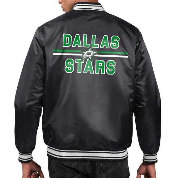 Men's Starter  Black Dallas Stars Printed Team Logo Satin Varsity Full-Snap Jacket