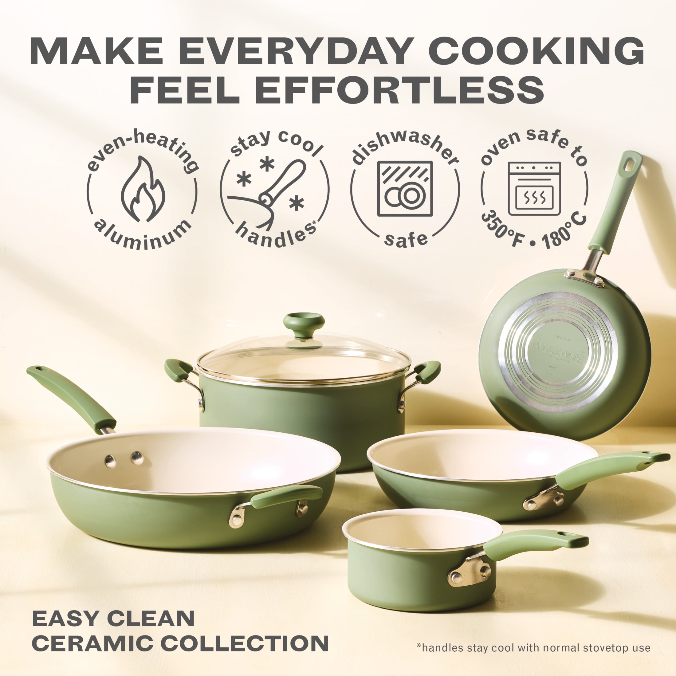 Farberware Easy Clean 10 Inch Ceramic Nonstick Frying Pan / Skillet, Dishwasher Safe, Green