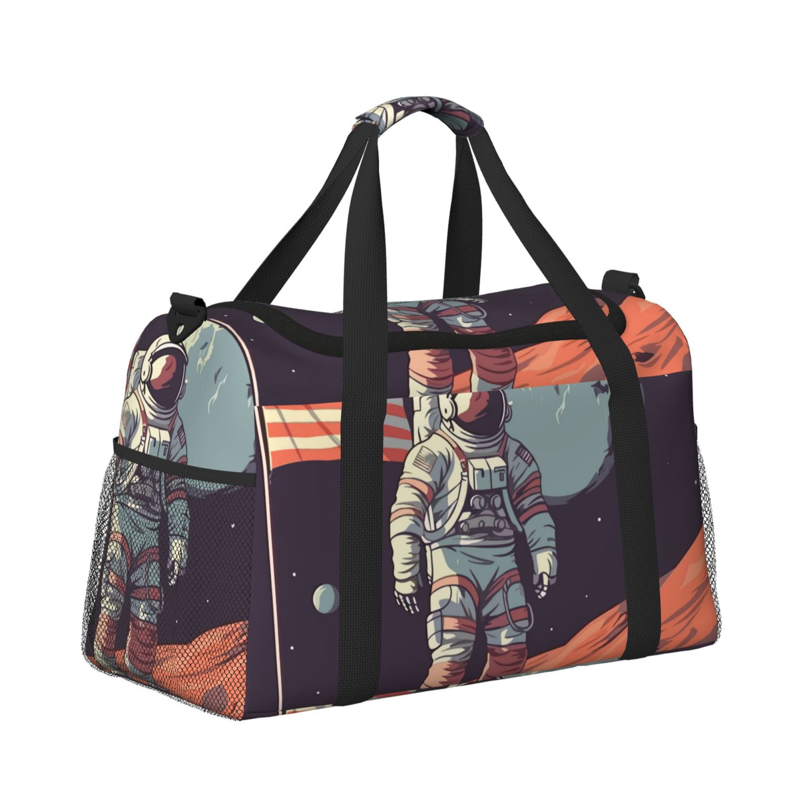 Fuzoiu Astronaut With American Flag Print Travel Duffle Bag,Carry On Tote Bags,Duffel Bag,Sport Gym Bag, Hospital Bag for Labor and Delivery, Overnight Bag,Luggage Bag