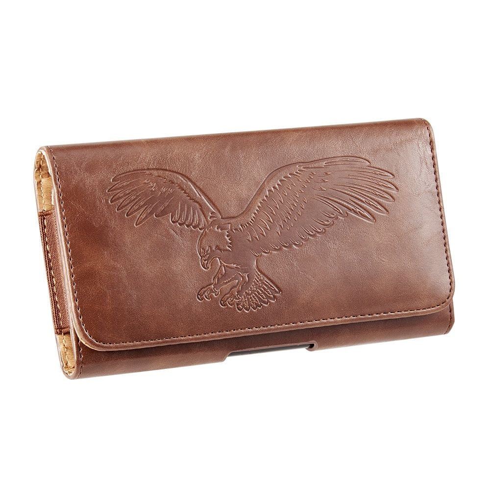 Leather coin-pocket wallet with all-over embossed eagle