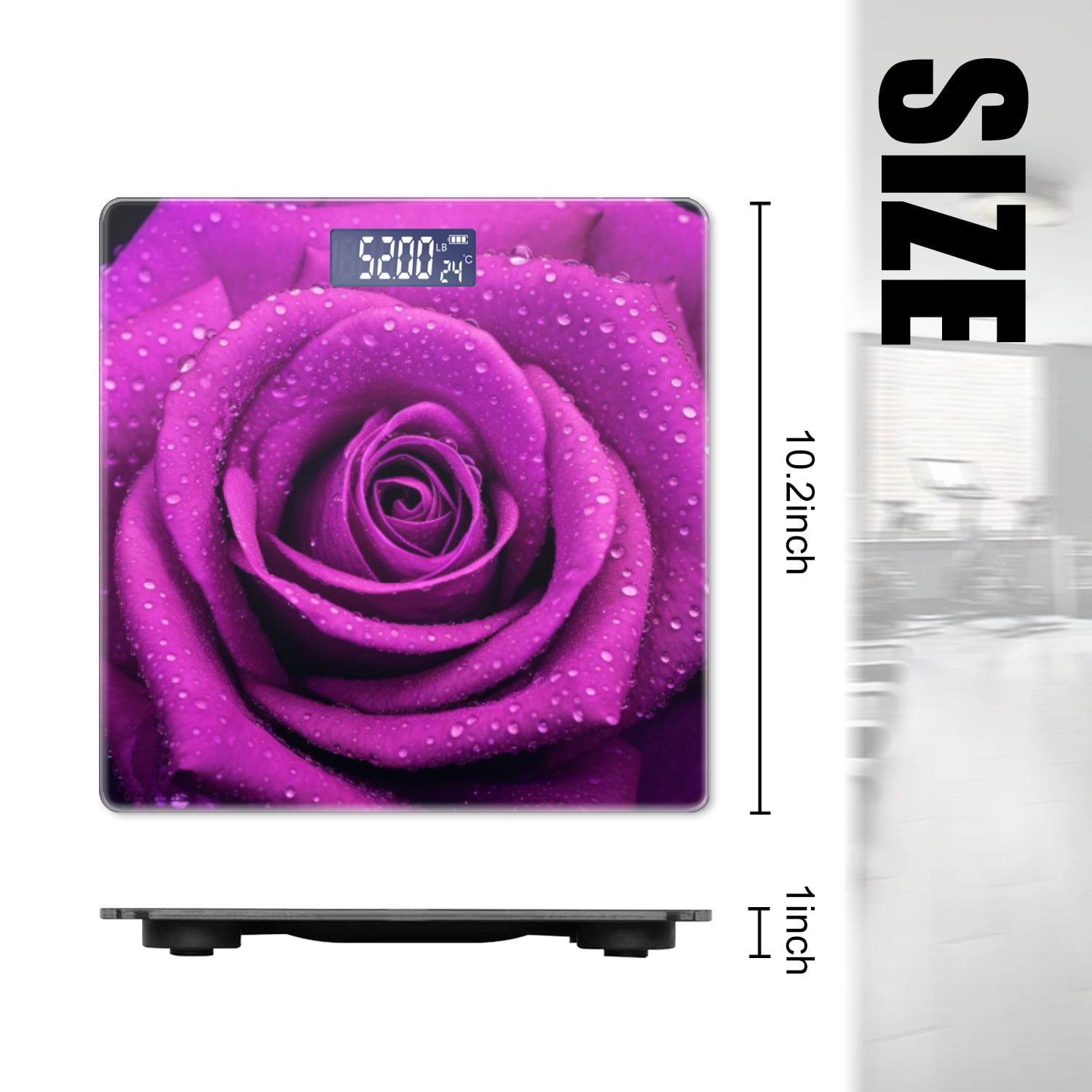 High Precision Body Weight Scale Smart Bathroom Scales with Large LCD Display(400lbs),Decorative for Bedroom-Purple Rose With Water Droplets