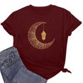 thumbnail image 6 of Penkiiy Happy Ramadan Tops Blouse for Women Women's Funny Printed Pattern Casual Fashion Soild Color Short Sleeve Tops Blouse L Wine, 6 of 6