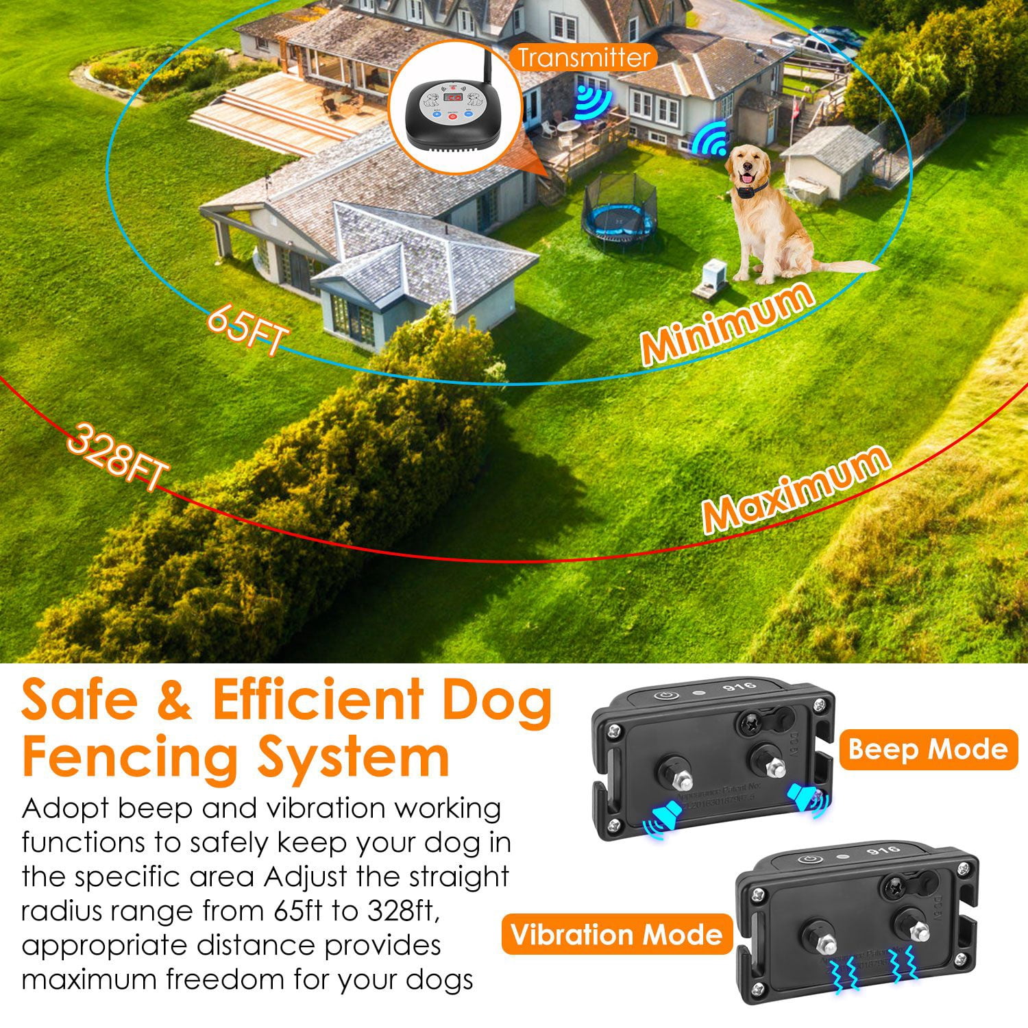Wireless Dog Fence System TeqHome Electric Fence for Dog with 1 Collar Receiver with GPS Location Monitor for All Dogs