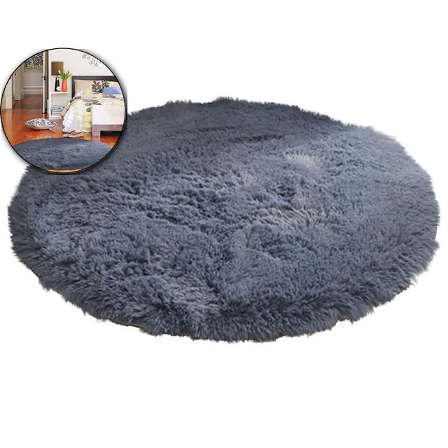 Round Rug 2Ft Circle Area Rug, Fluffy Fuzzy Small Bedroom Carpet, Soft Fluffy Round Area Rug, Cozy Plush Shaggy Circle Carpet for Living Room Bedroom Home Décor