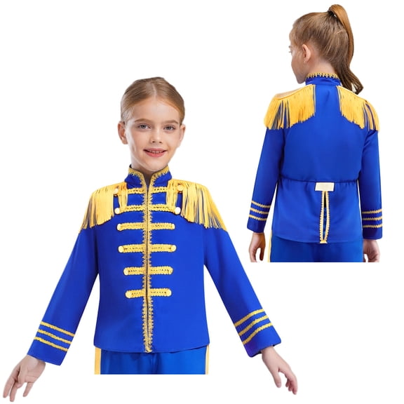 Aislor Girls Boys Hippie Music Star Jacket Fringe Coat Halloween Band Uniform Royal Blue 10