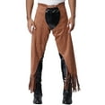 thumbnail image 2 of Zaldita Men's Leather Vintage Cowboy Chaps With Basketweave Yoke Split Motorcycle Riders Pants Brown S, 2 of 7