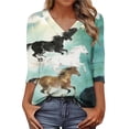 thumbnail image 2 of Jsaierl Tops for Women 3/4 Sleeve Casual V Neck Shirts Cute Print Ladies Blouses Work Cotton T-shirts Top S-3XL, 2 of 8