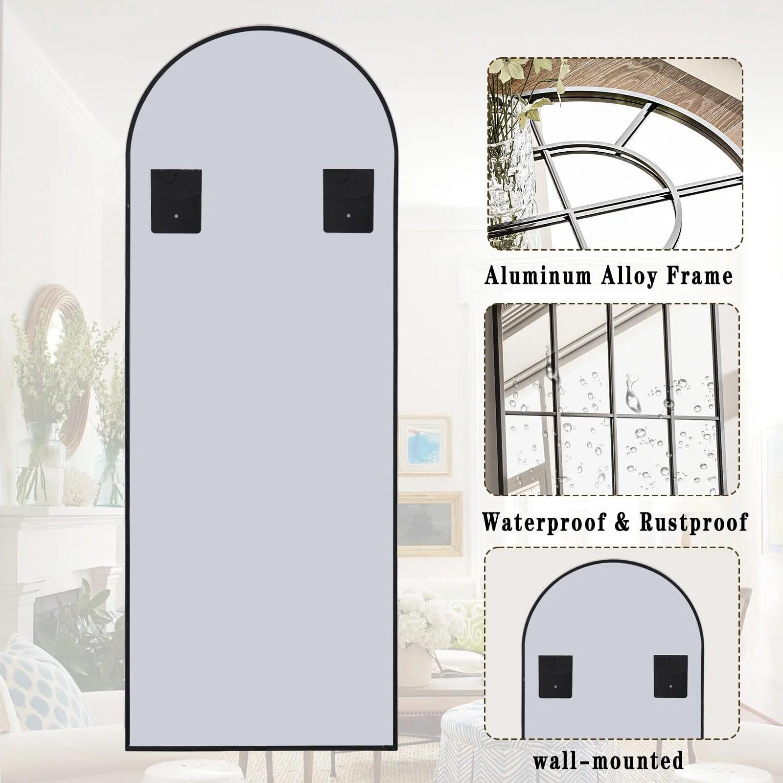 Anyrose 69"x25" Full Length Mirror Arched Windowpane Floor Wall-Mounted Mirror, Black