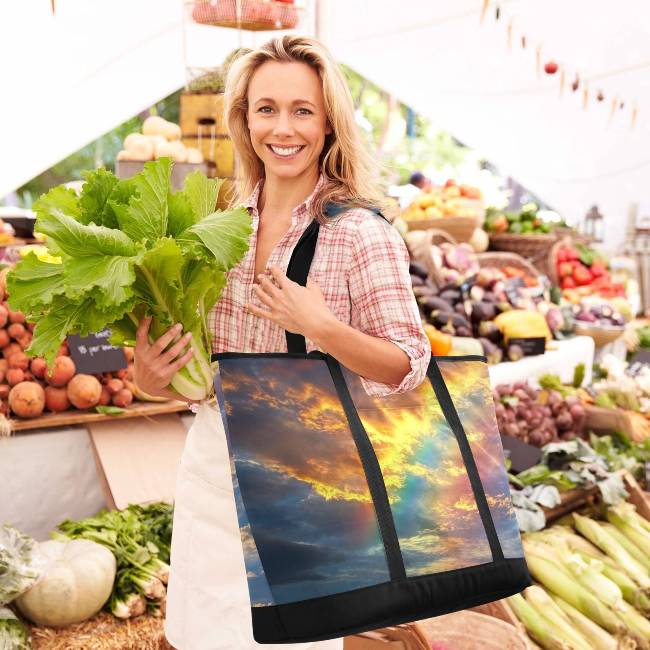 Large Hand-held Ice Pack Picnic Bag Insulation and Refrigeration Suitable for Shopping Picnics and Camping Super Cool Sky