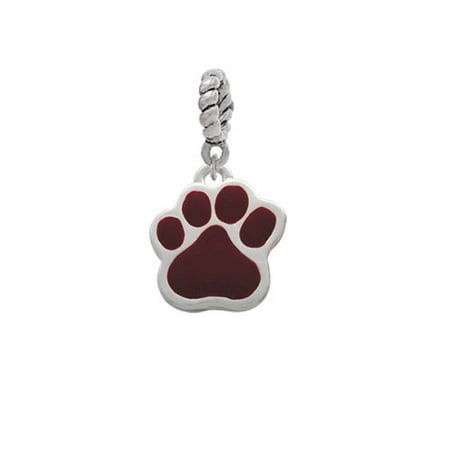 Silvertone Large Maroon Paw - Rope Charm Bead