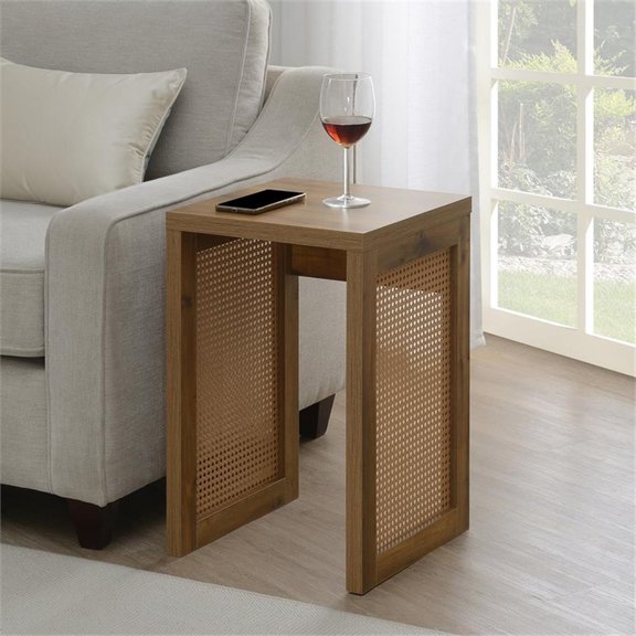 Convenience Concepts Northfield Weave End Table in Beige Wood Finish