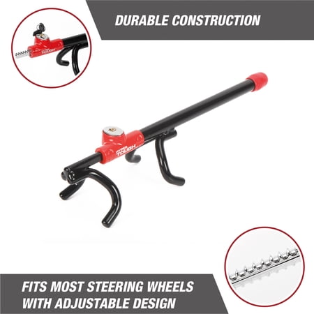 HYPER TOUGH UNIVERSAL STEERING WHEEL LOCK ANTI-THEFT CAR, TRUCK, VAN AND SUV LOCK, RED, BLACK