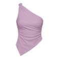 thumbnail image 4 of Tqcoqu Womens Summer Tops Sleeveless One Shoulder Slim Fit Y2K Shirts Ruched Knit Asymmetrical Top Blouse,Purple,Women's S-XXL, 4 of 7
