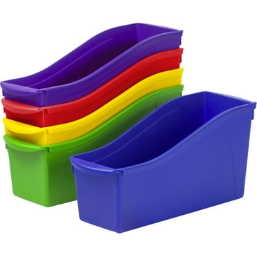 Storex Large Plastic Book and Magazine Bin, Assorted Colors, Set of 5