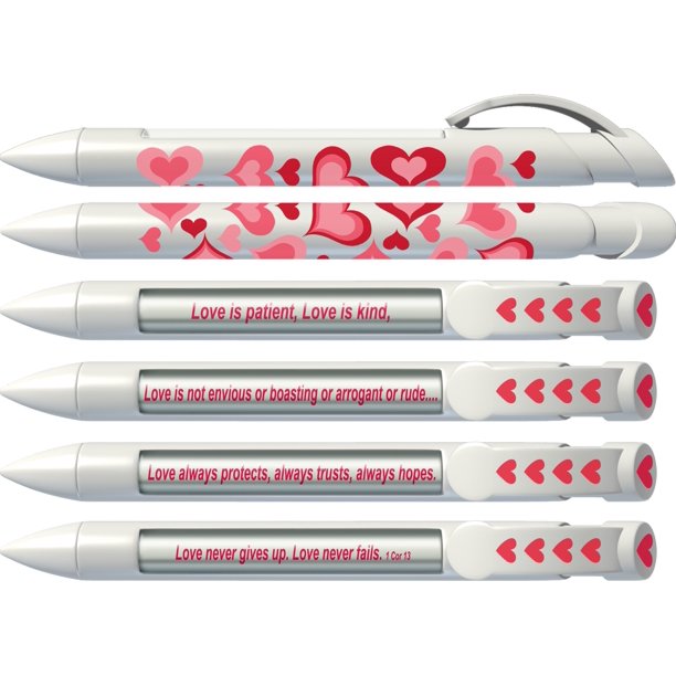 Juego de bolígrafos de felicitación Love con corazones rojos y magenta con 4 mensajes