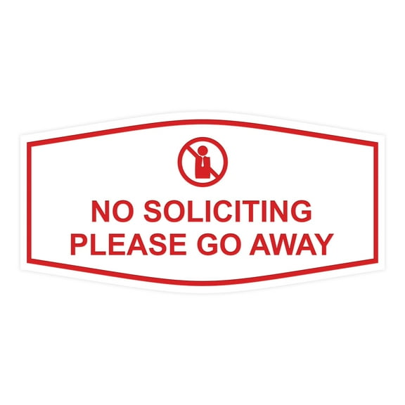 Fancy No Soliciting Please Go Away Sign (White/Red) - Large