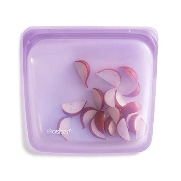 Stasher Premium Food-Grade Silicone Reusable Food Storage Container, Holds 28 oz, Leak Free Pinch Loc Seal, Purple, 1 Bag, Mother's Day Gifting